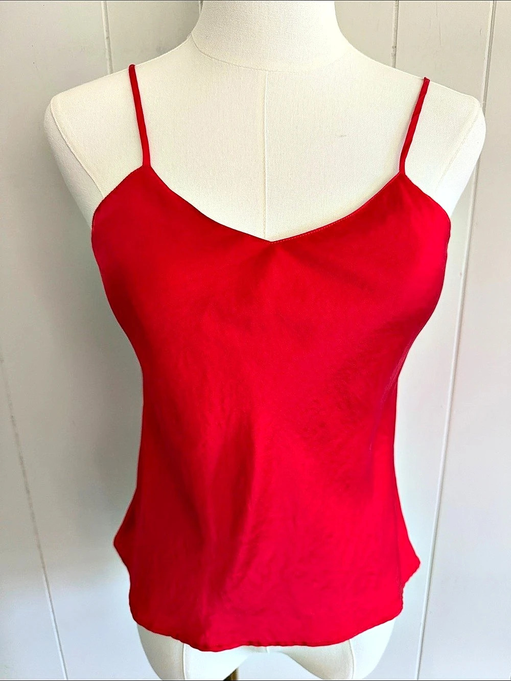 Lasoie 100% Silk Cami Tomato Red XSP Quiet Luxury Minimalist 90s Y2k Slip Top